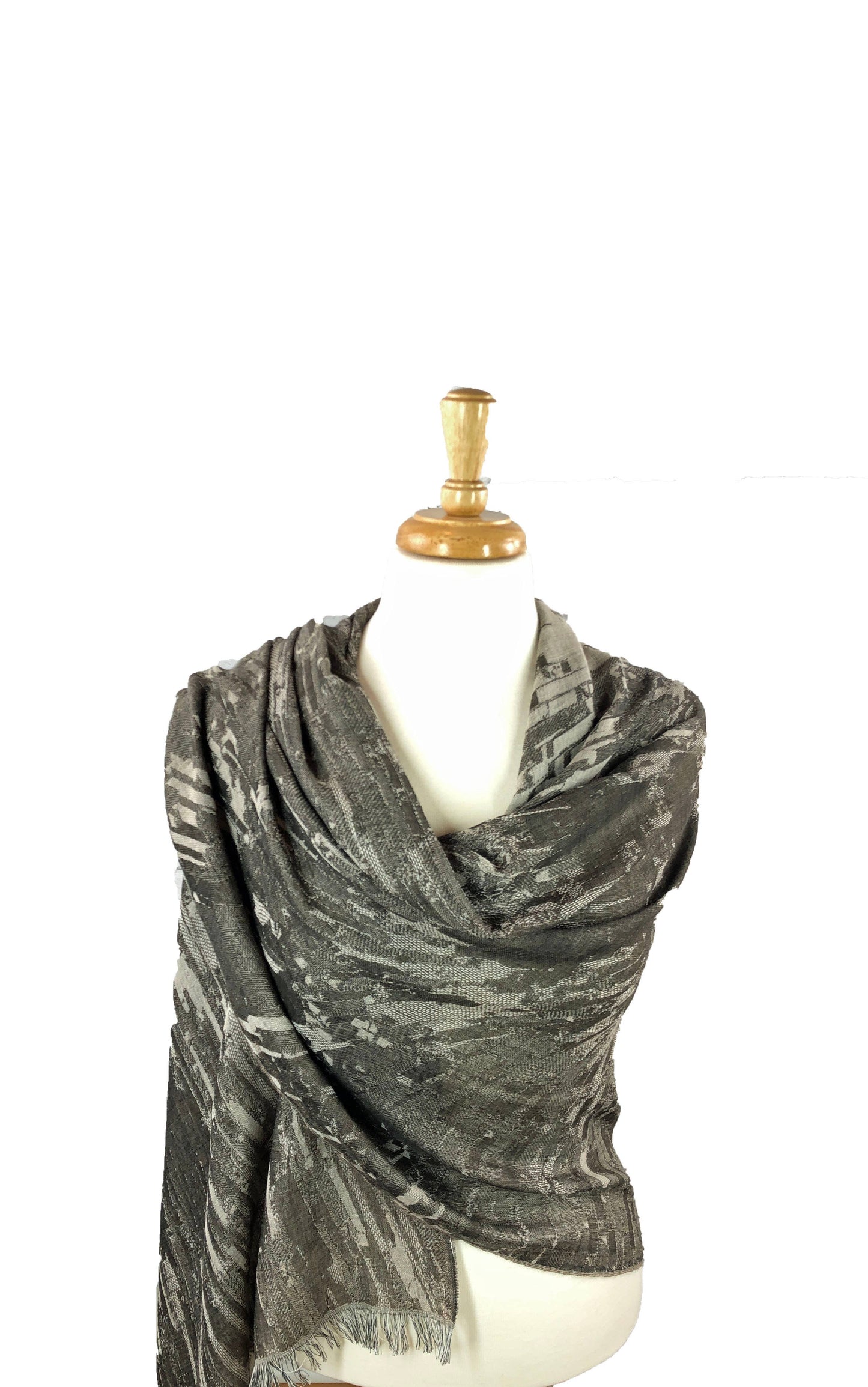 Bark Gray Cotton and Wool Blend Abstract Scarf