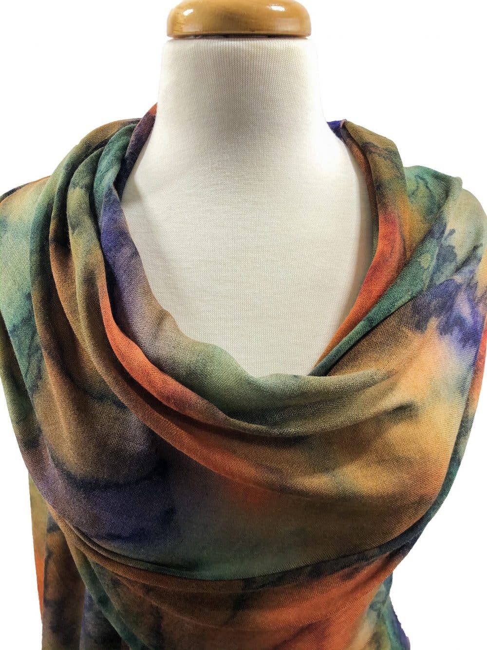 Hand Painted Orange and Purple Watercolor Wool & Silk Scarf