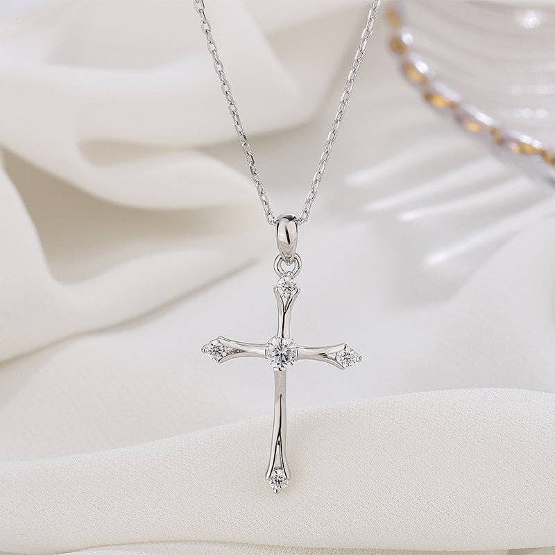 Cross Charm Pendant Necklace in 925 Sterling Silver