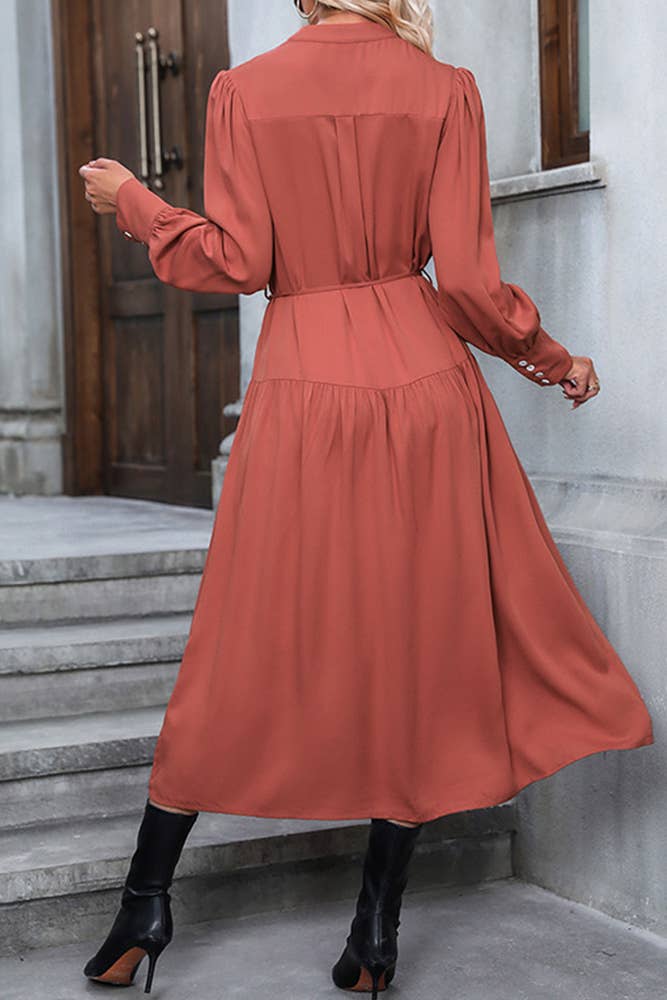 Fall Button Up Solid Maxi Dress