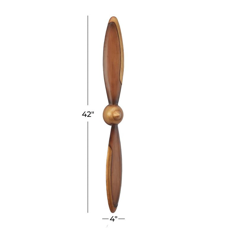 DISTRESSED BROWN METAL AIRPLANE PROPELLER 2 BLADE WALL DECOR WITH AVIATION DETAILING