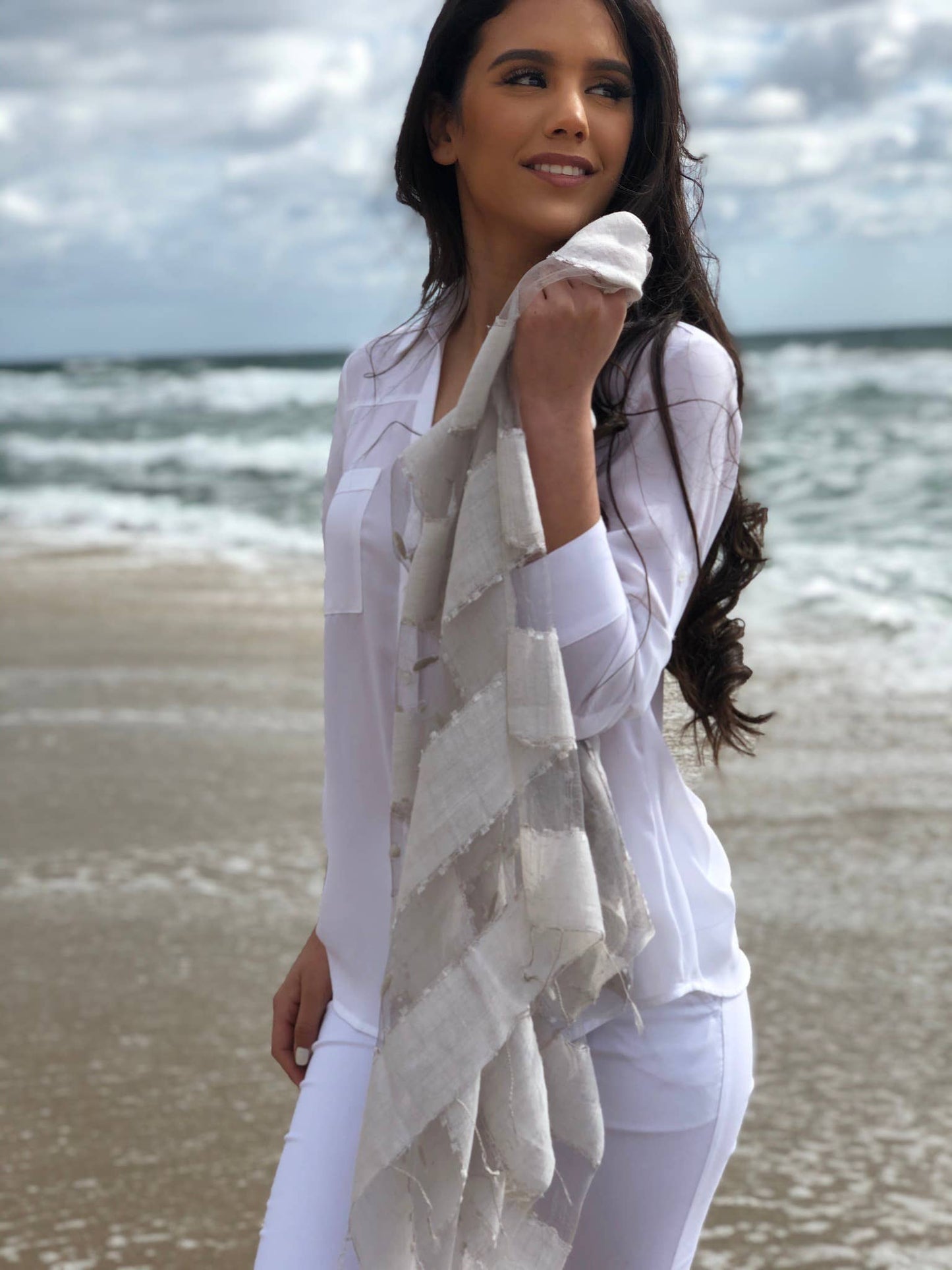 Gray Silk Linen Blend Scarf