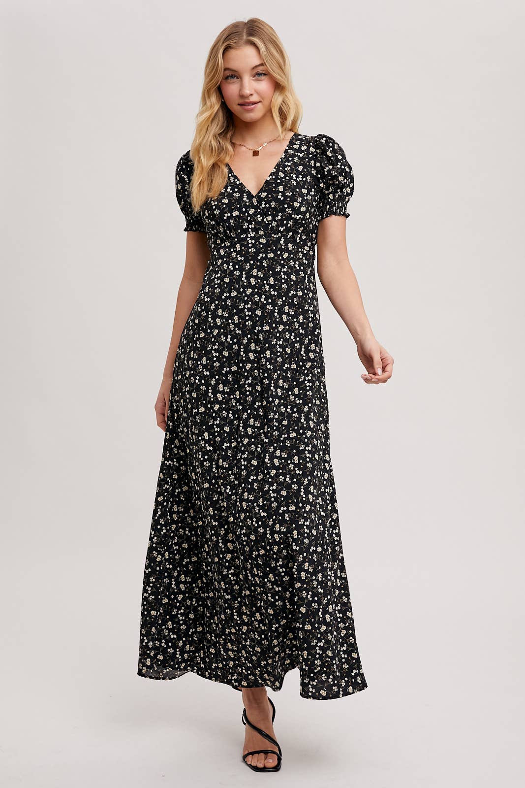 BOHO FLORAL PRINT V-NECK MAXI DRESS