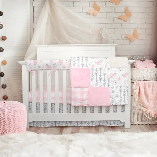 Pink Floral 4 Piece Crib Bedding Set