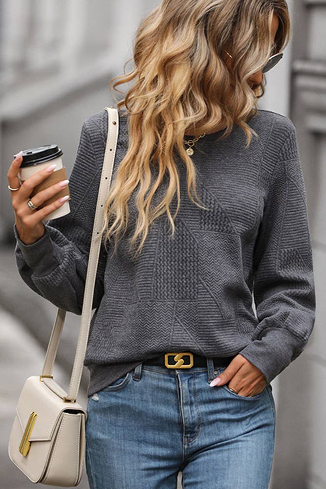 Dark Gray Knitting Jacquard Sweatshirt