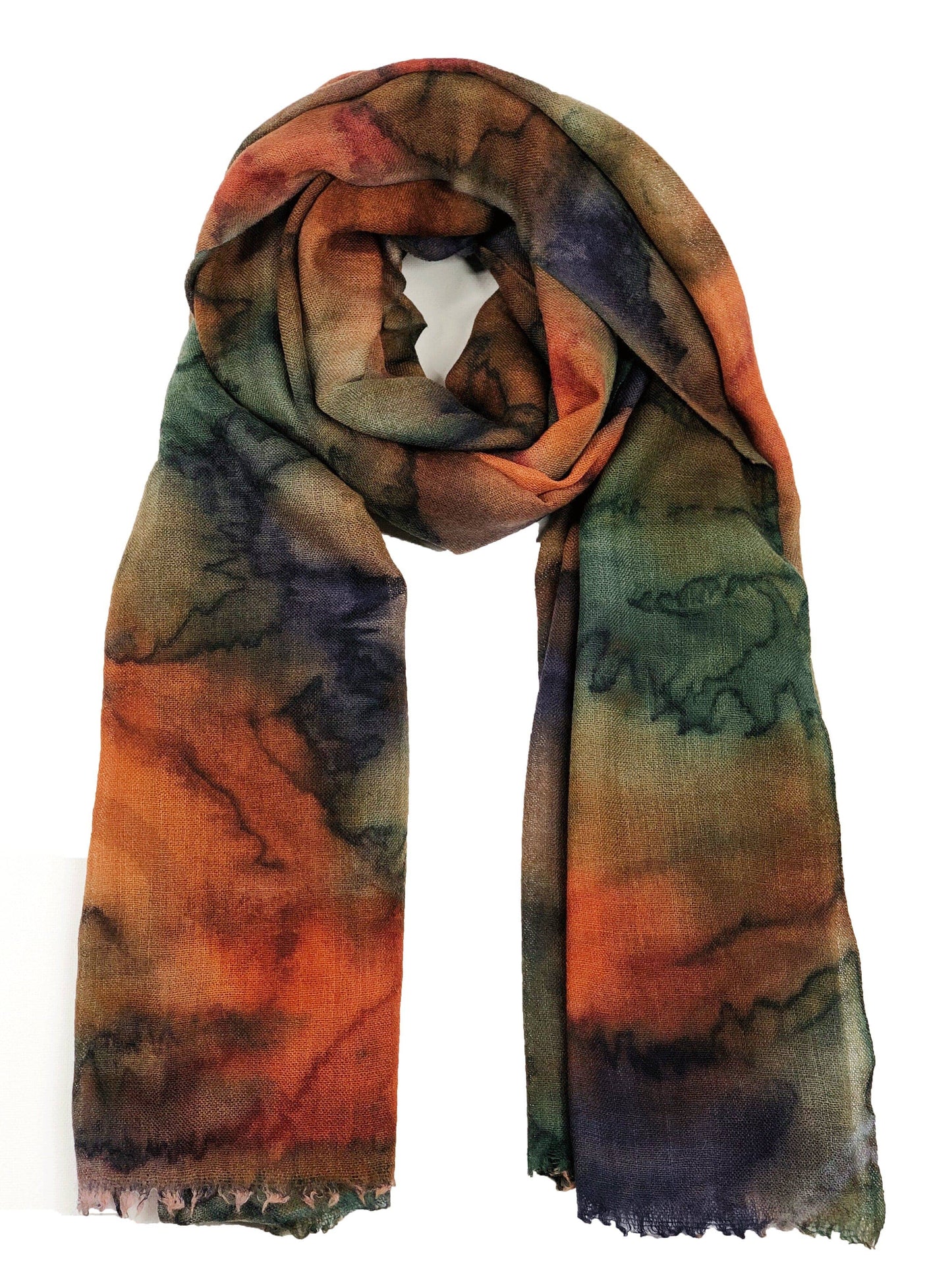 Hand Painted Orange and Purple Watercolor Wool & Silk Scarf