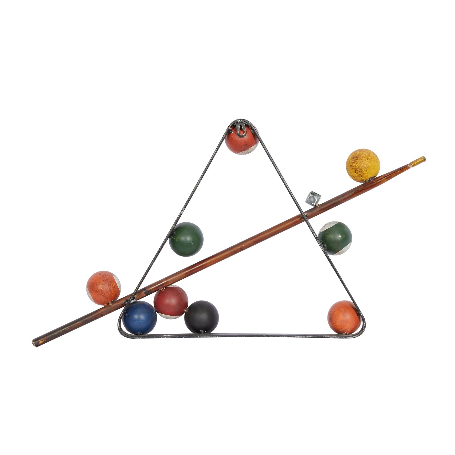 Eclectic Multi Colored Metal Pool Cue Wall Decor