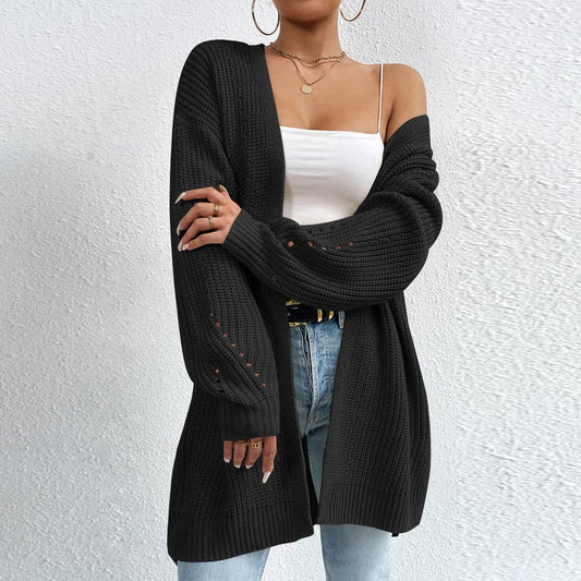 Loose mid-length sweater coat knit cardigan