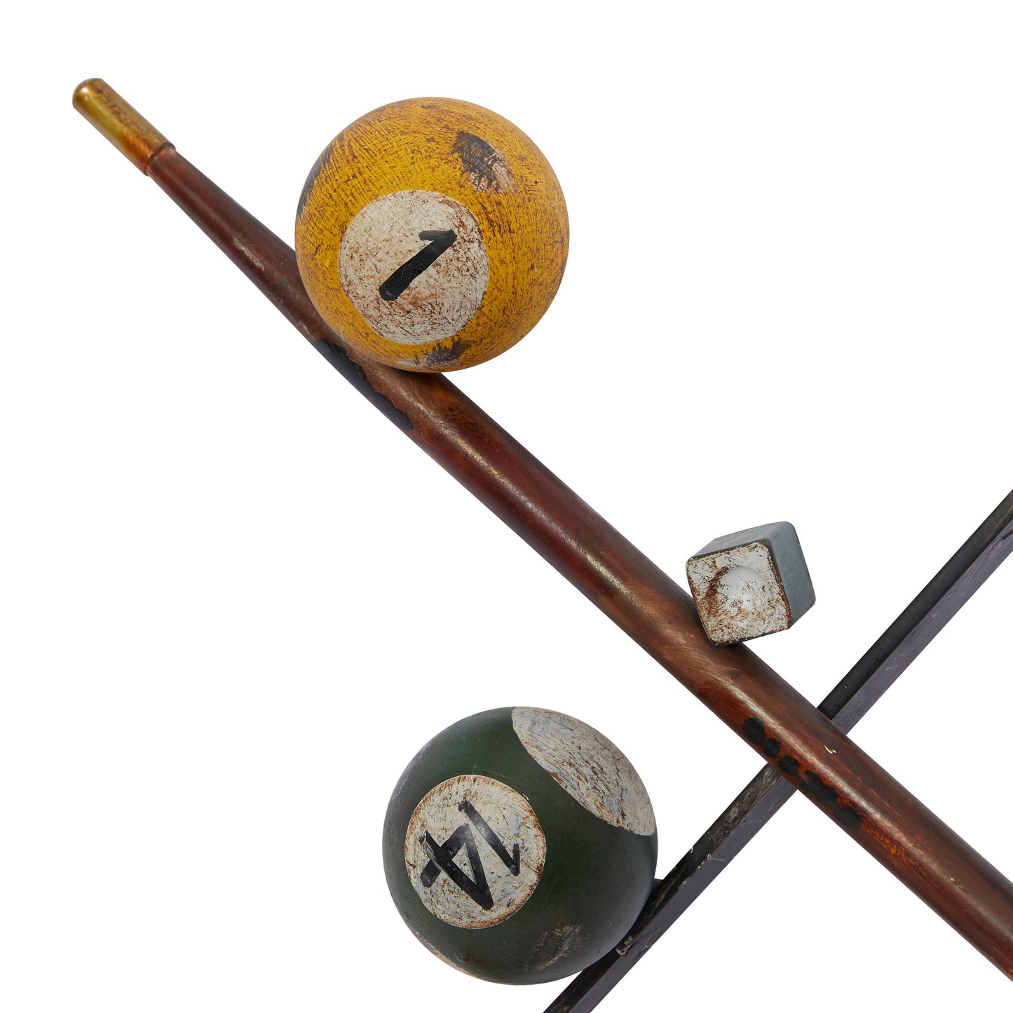 Eclectic Multi Colored Metal Pool Cue Wall Decor