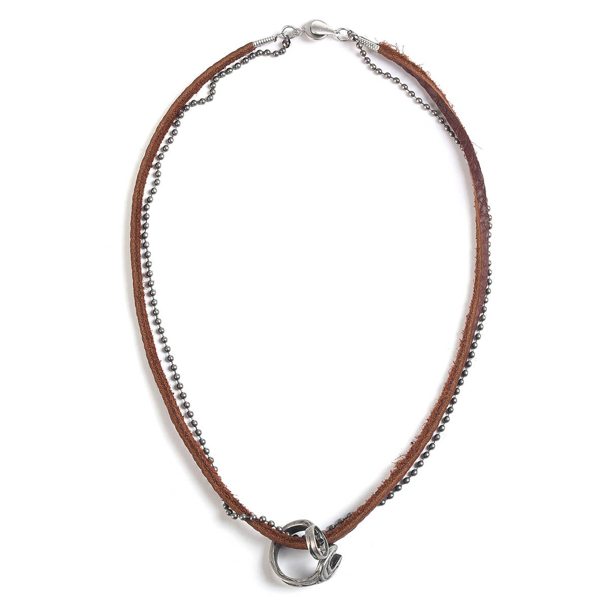 Leather Wrenched Ring Necklace