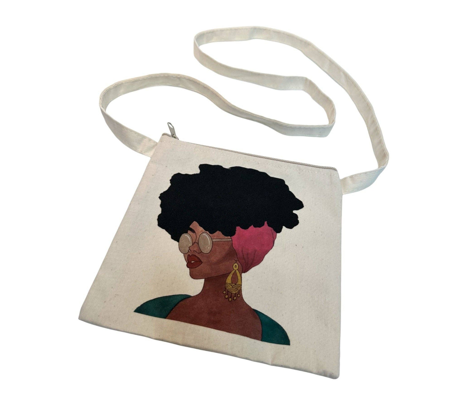 Cool Afro Printed Canvas Crossbody Bag