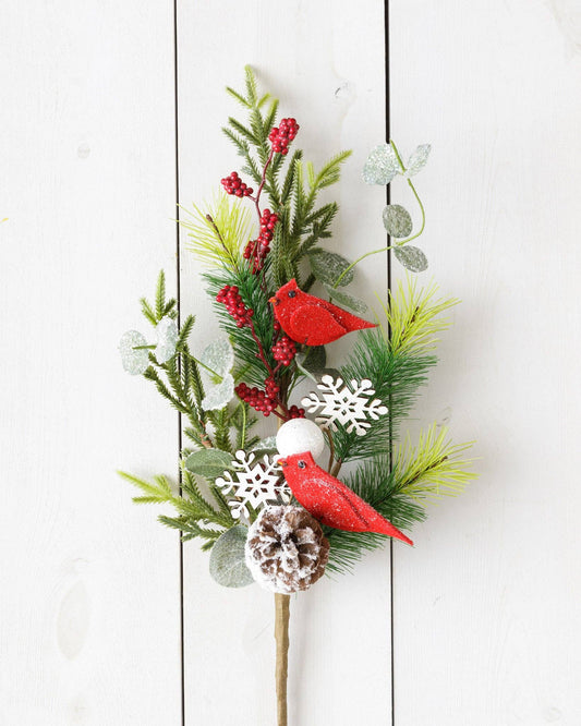 Branch - Evergreens, Berries, Snowflake, Cardinals, Cone