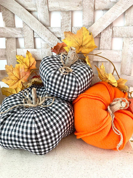 Black Gingham Fabric Pumpkin