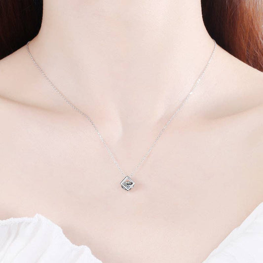 Magic Cube Moissanite Necklace in 925 Sterling Silver