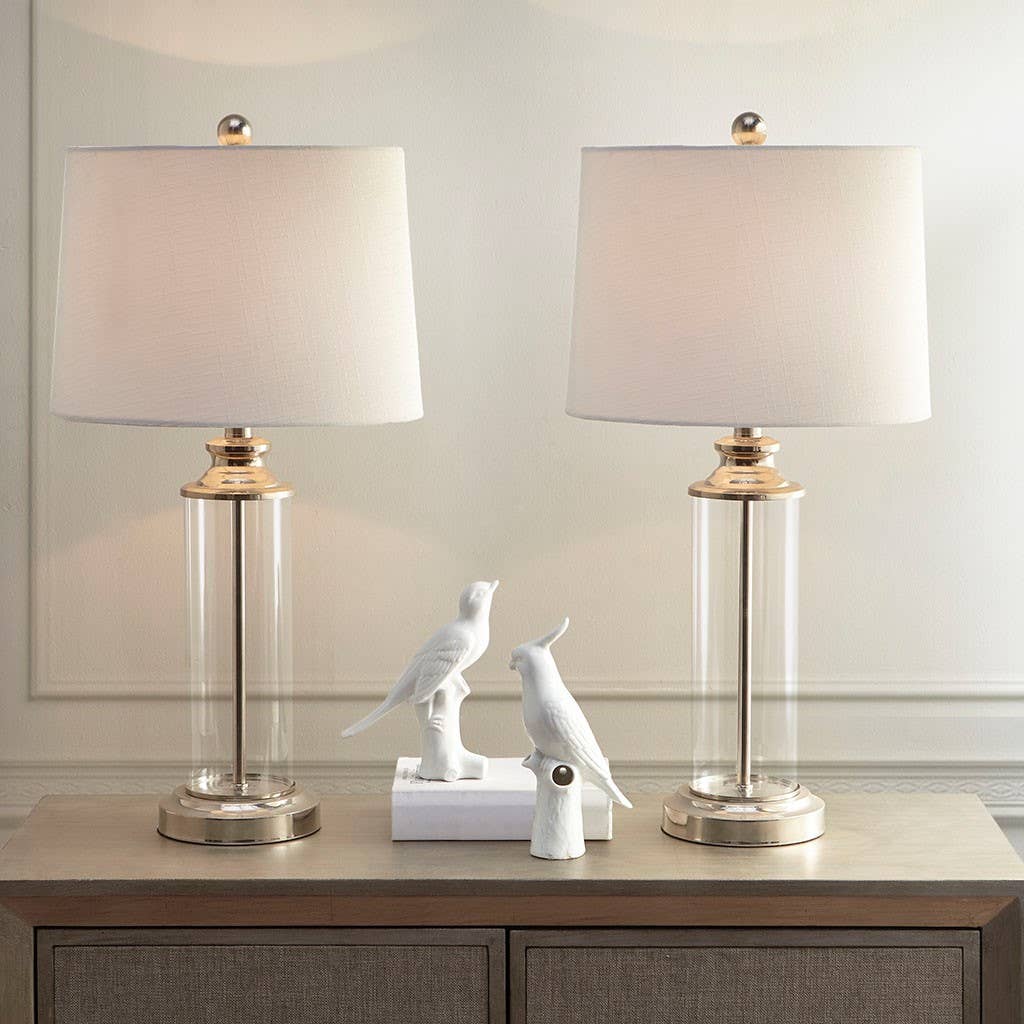 Clear Glass Base Table Lamp, Silver