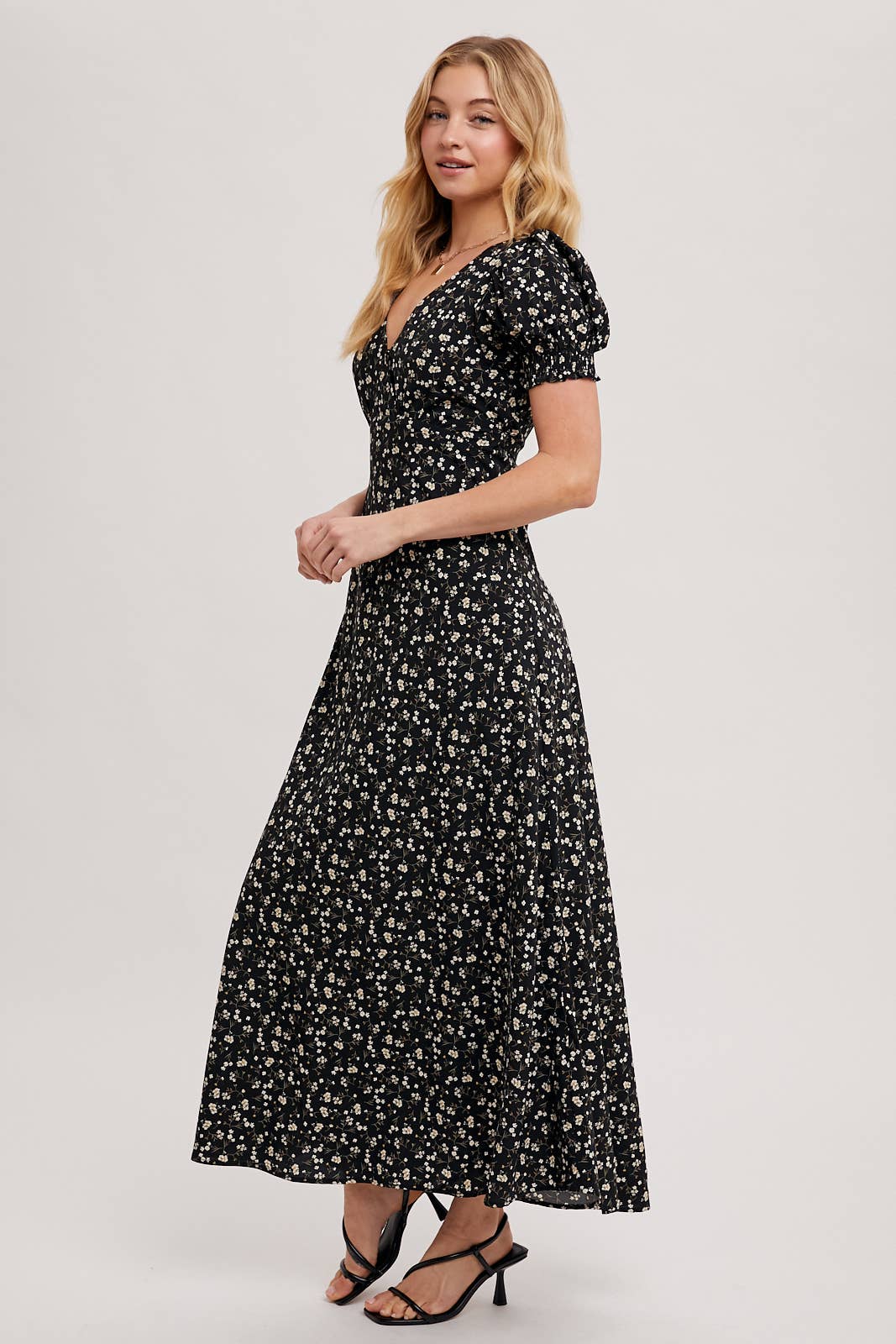 BOHO FLORAL PRINT V-NECK MAXI DRESS