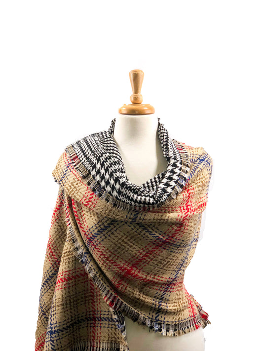 Beige Tartan Pattern Blanket Scarf