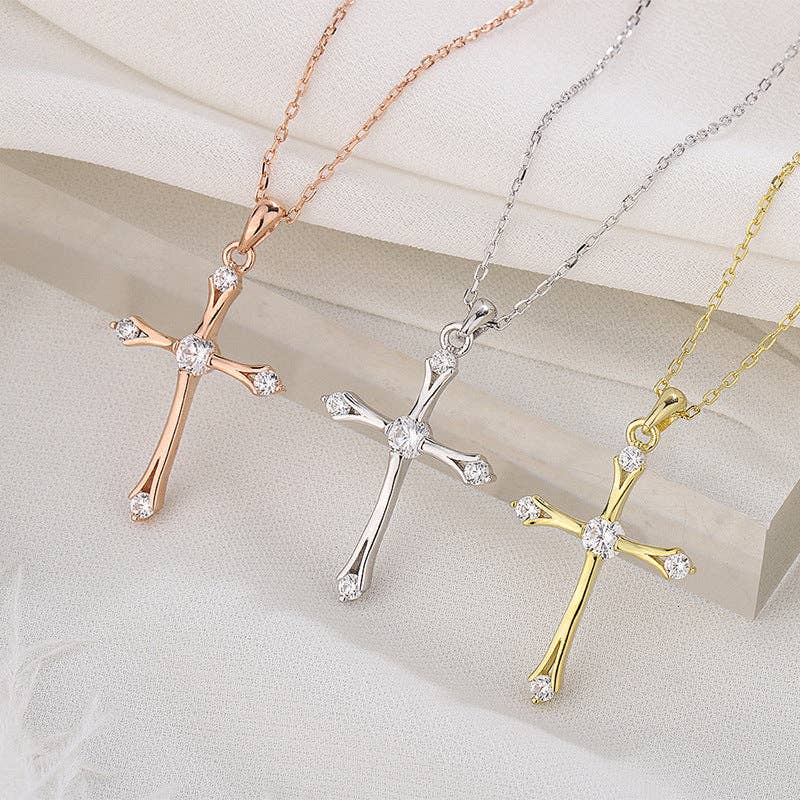 Cross Charm Pendant Necklace in 925 Sterling Silver