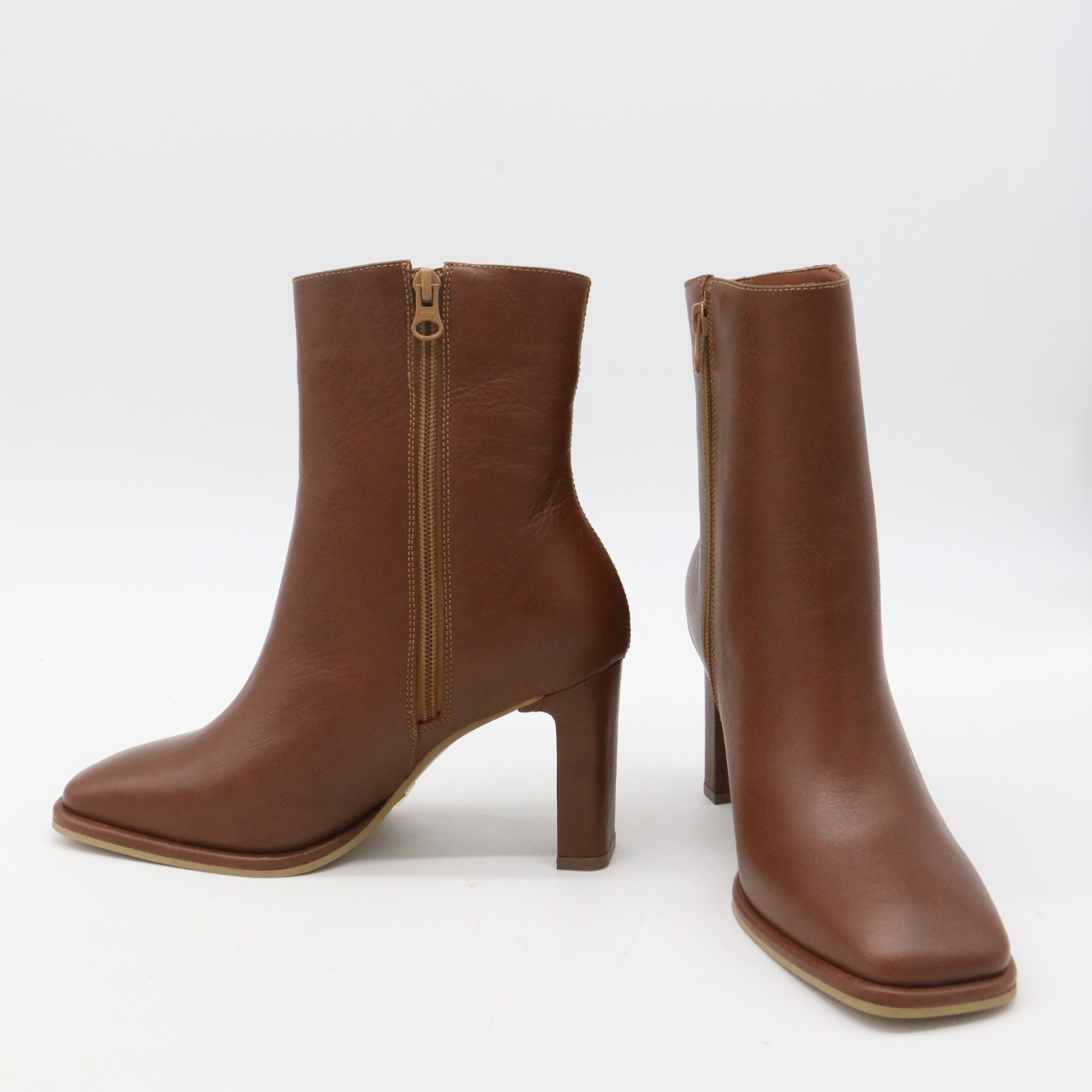 Indigo heeled ankle boots in tan leather