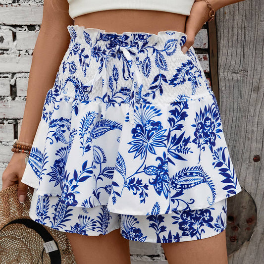 PRINTED WRAPAROUND HIGH-WAISTED SHORTS