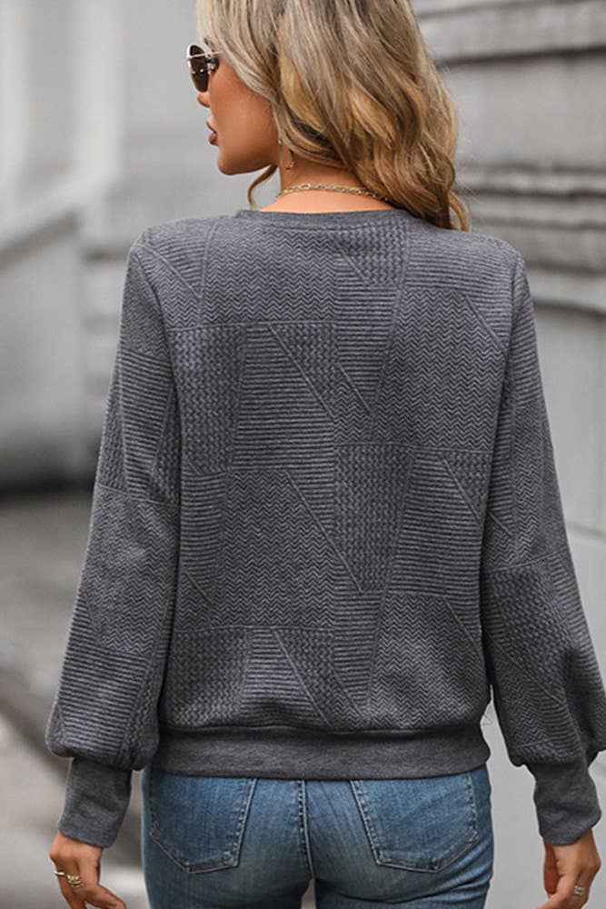 Dark Gray Knitting Jacquard Sweatshirt