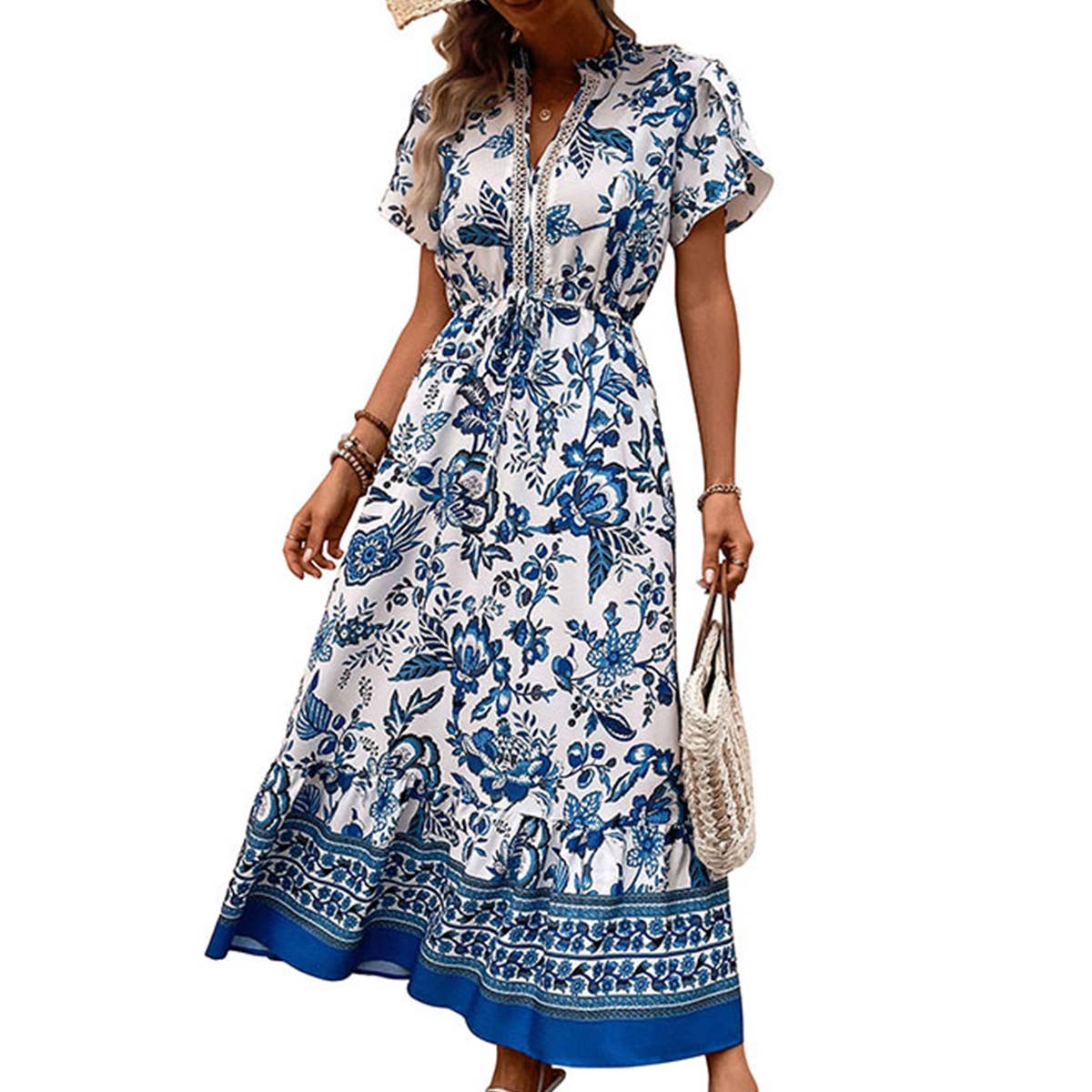 Blue printed slimming dress