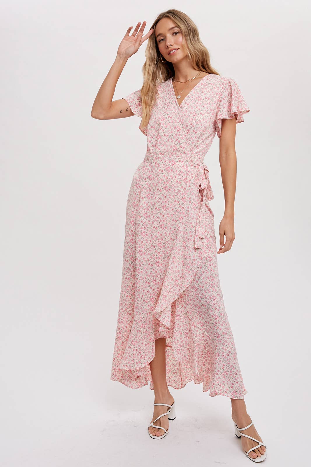 DITSY PRINT RUFFLE HEM MAXI WRAP DRESS