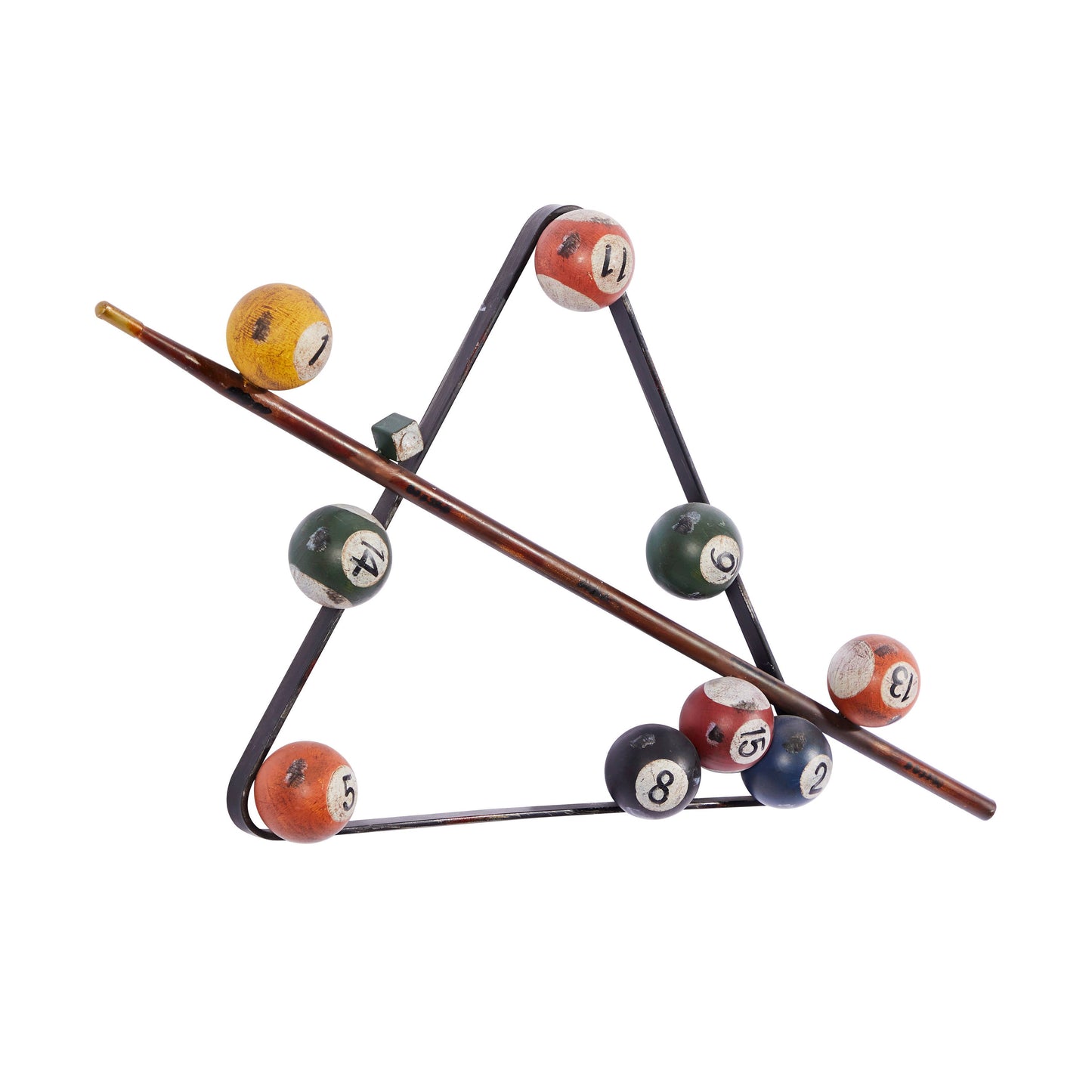 Eclectic Multi Colored Metal Pool Cue Wall Decor