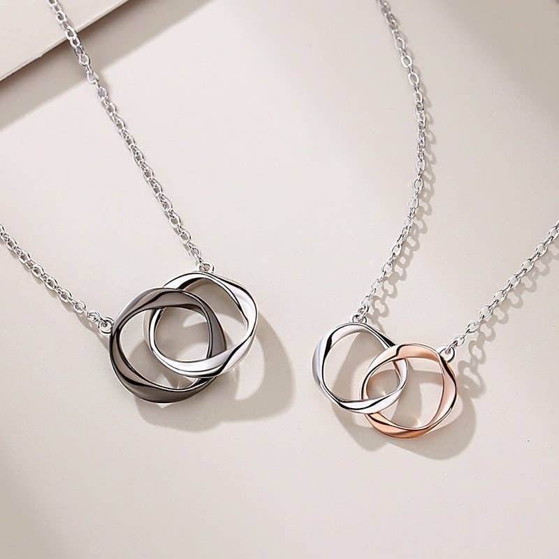 Interlocking Mobius Couple Necklace in 925 Sterling Silver