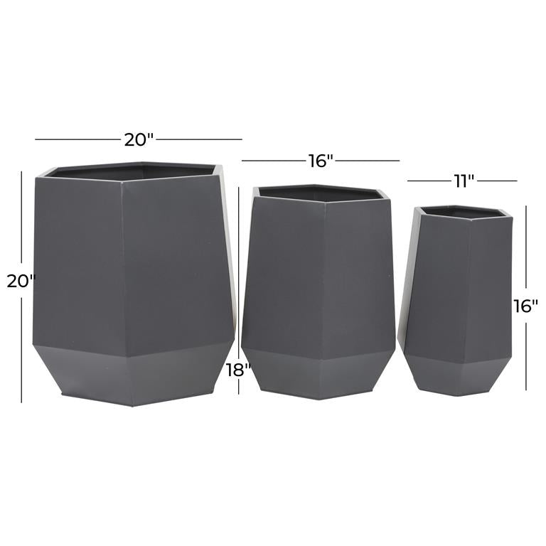 GRAY METAL INDOOR OUTDOOR PLANTER, SET OF 3