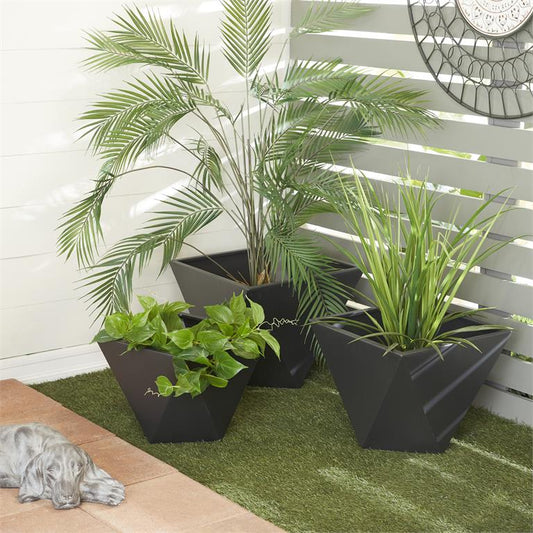 Black Metal Planters Poly 3 Pc