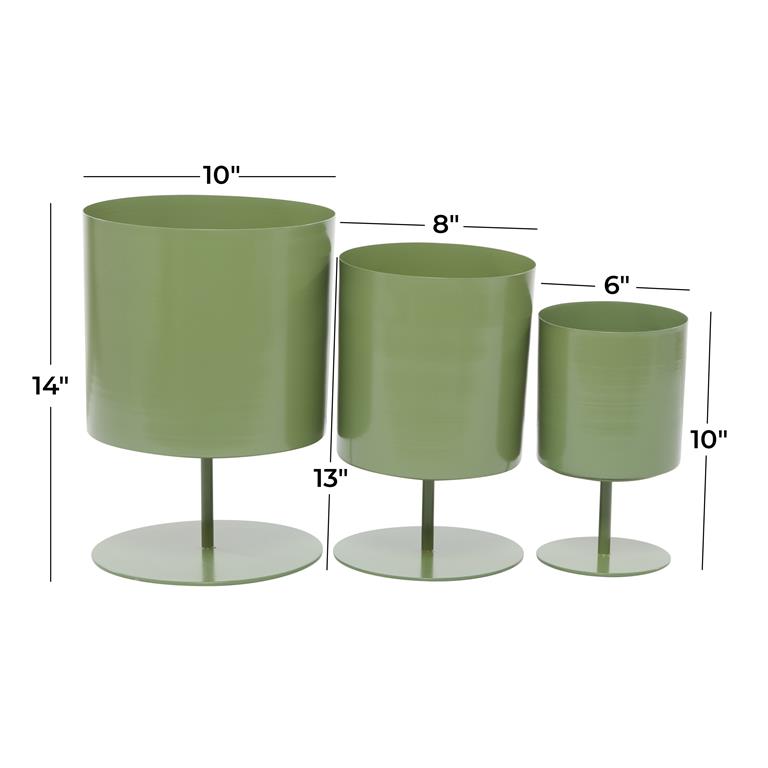 GREEN METAL PLANTER, SET OF 3