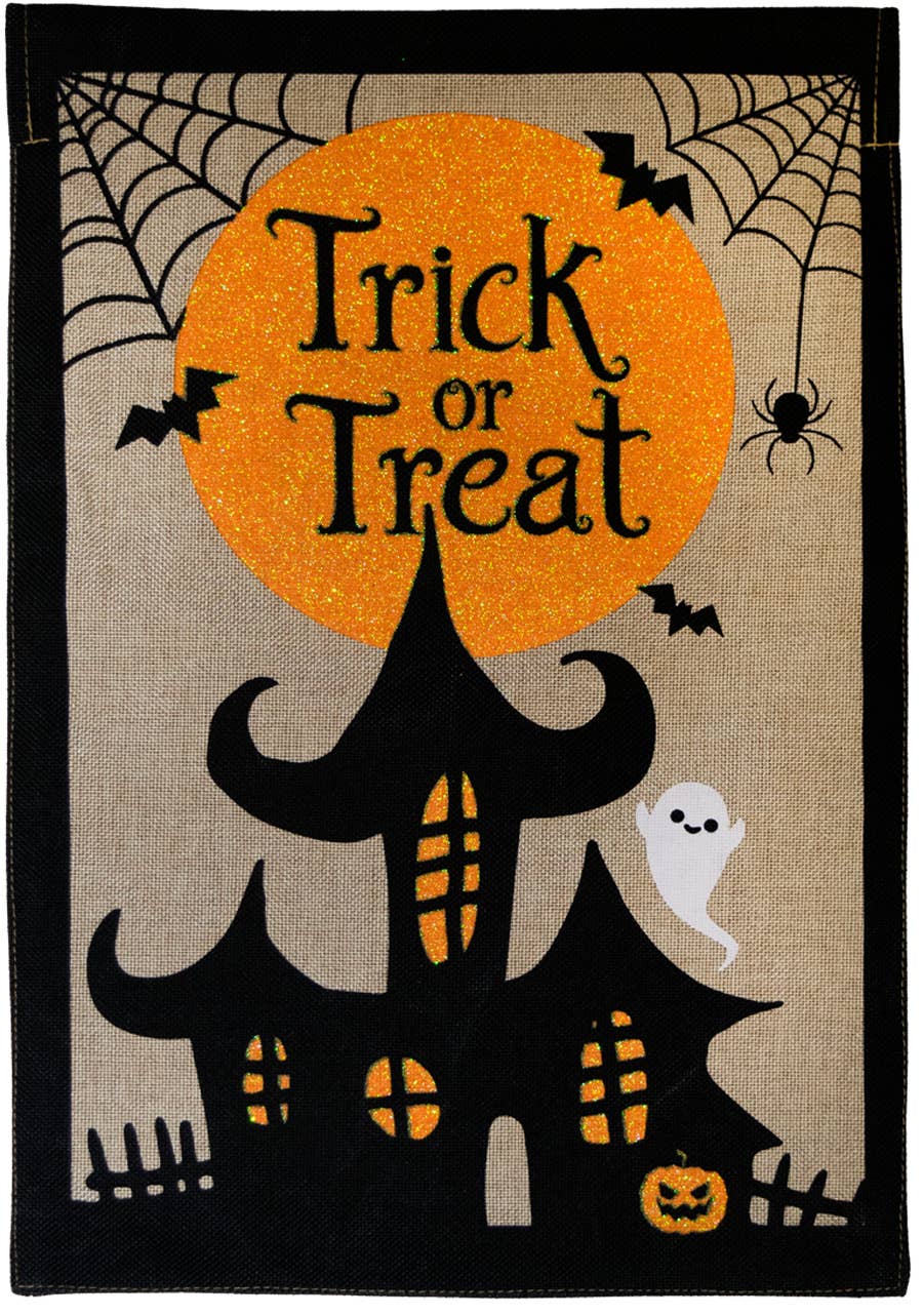 Trick Or Treat Halloween Burlap Garden Flag 18" x 12.5"