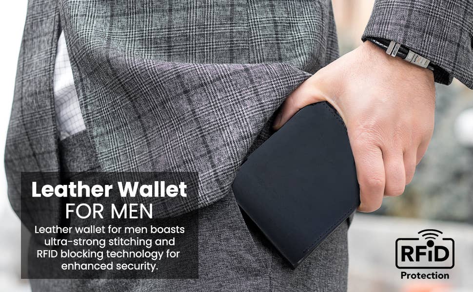 Genuine Leather Wallet for Men with Flap out ID Window