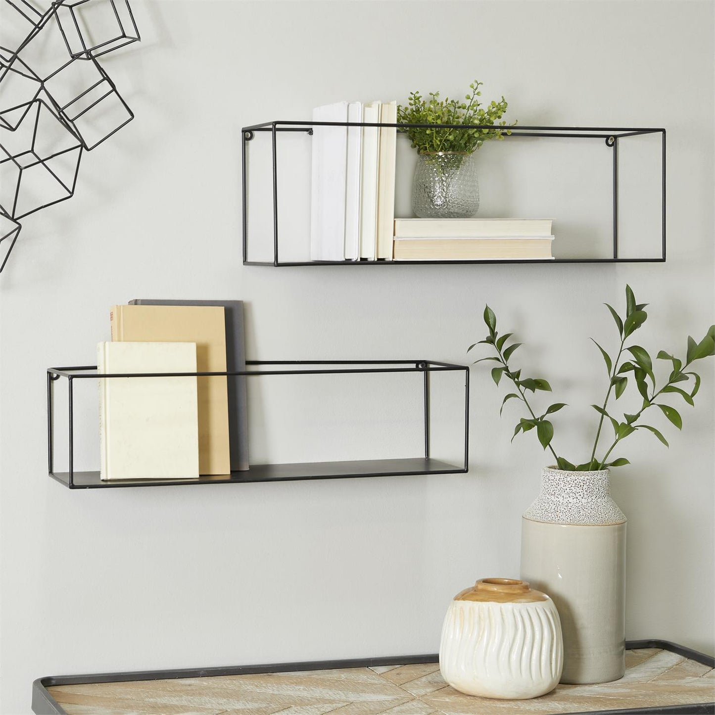 BLACK METAL 2 SHELVES WALL SHELF, SET OF 2 24", 23"W