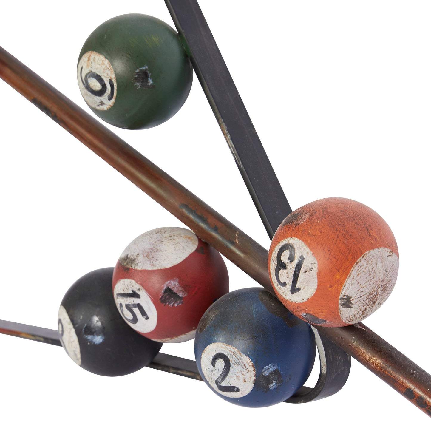 Eclectic Multi Colored Metal Pool Cue Wall Decor