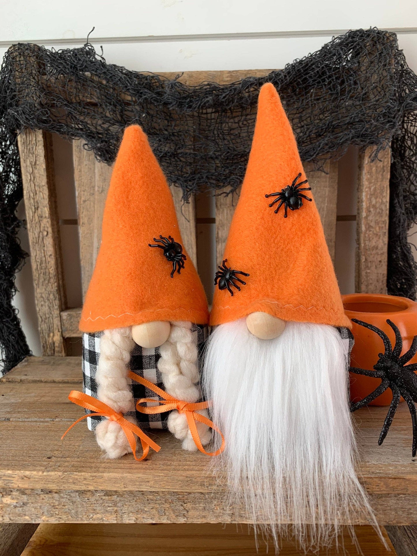 7" Mini Halloween Spider Gnome Couple