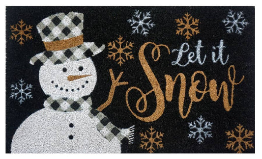 Checkered Snowman Natural Fiber Coir Doormat (Case Pack - 4)