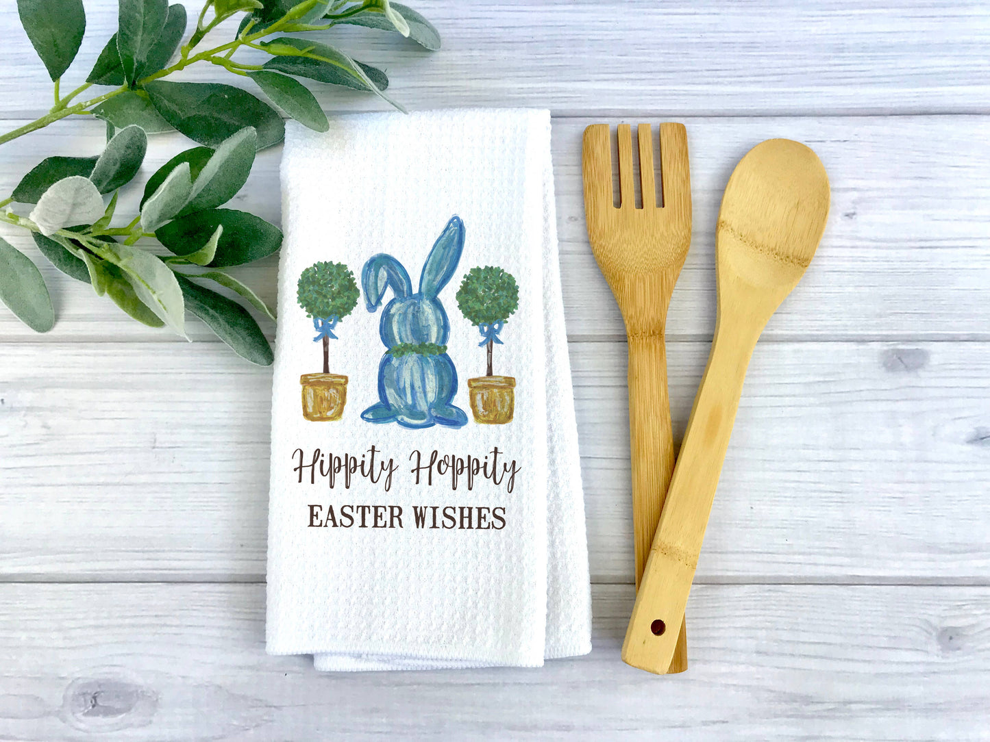 Topiary Easter Bunny Spring Kitchen Towel, Easter Decor