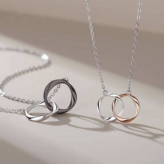 Interlocking Mobius Couple Necklace in 925 Sterling Silver