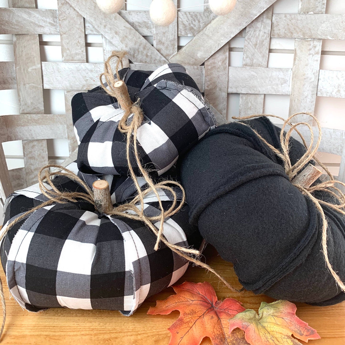 Black And White Rustic Check Fabric Pumpkins