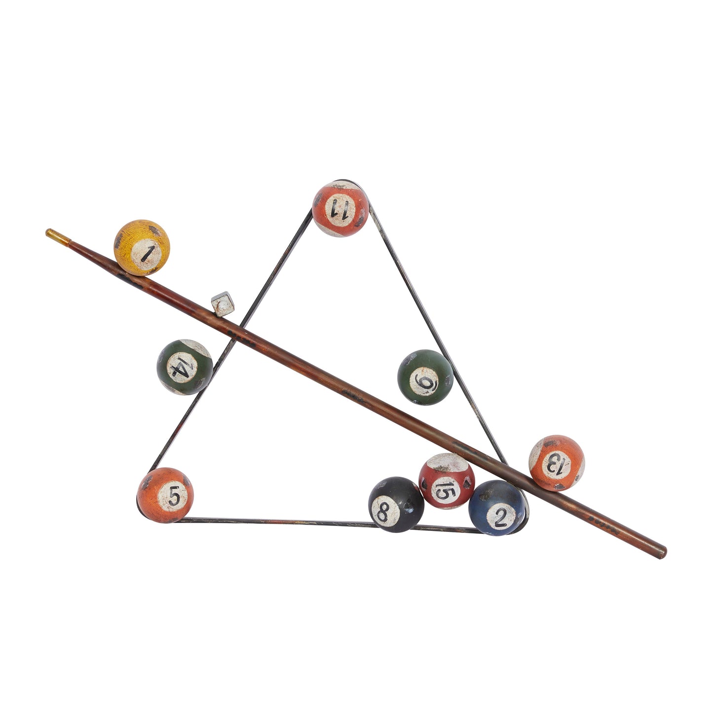 Eclectic Multi Colored Metal Pool Cue Wall Decor