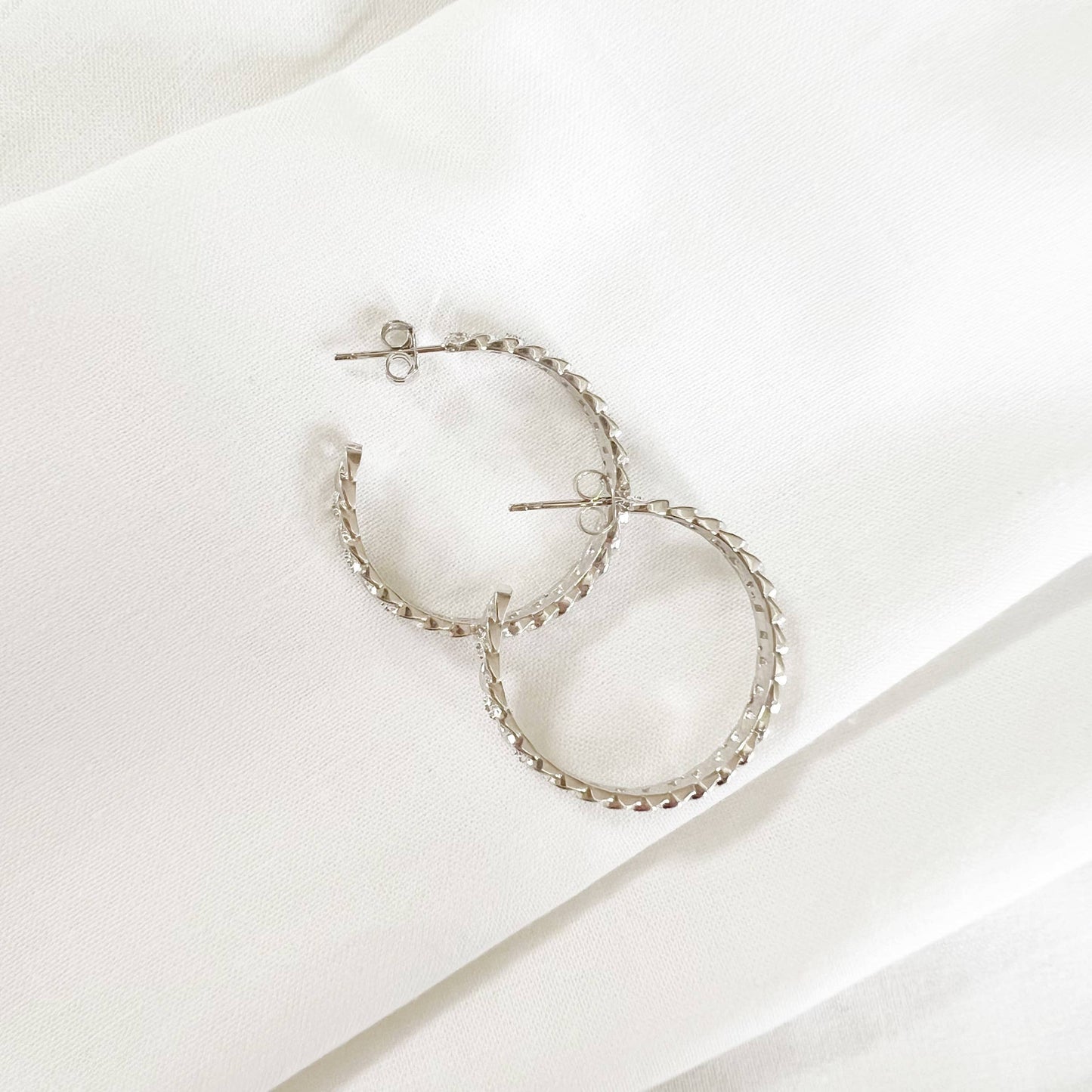 Zara Pave Hoops Earrings Silver White Gold Filled