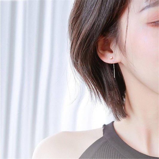 Small Square Cubic Cube Threader Earrings in Solid Copper