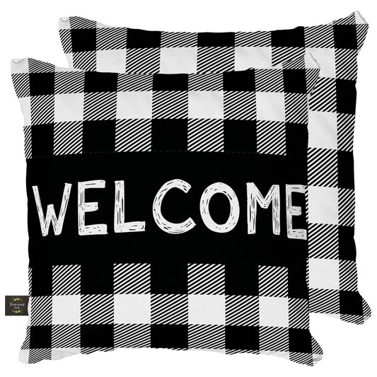 Black Checkered Welcome Decorative Pillow