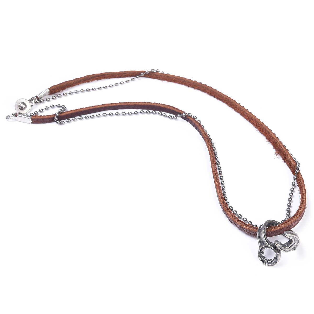 Leather Wrenched Ring Necklace