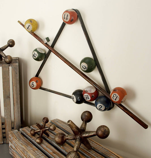 Eclectic Multi Colored Metal Pool Cue Wall Decor