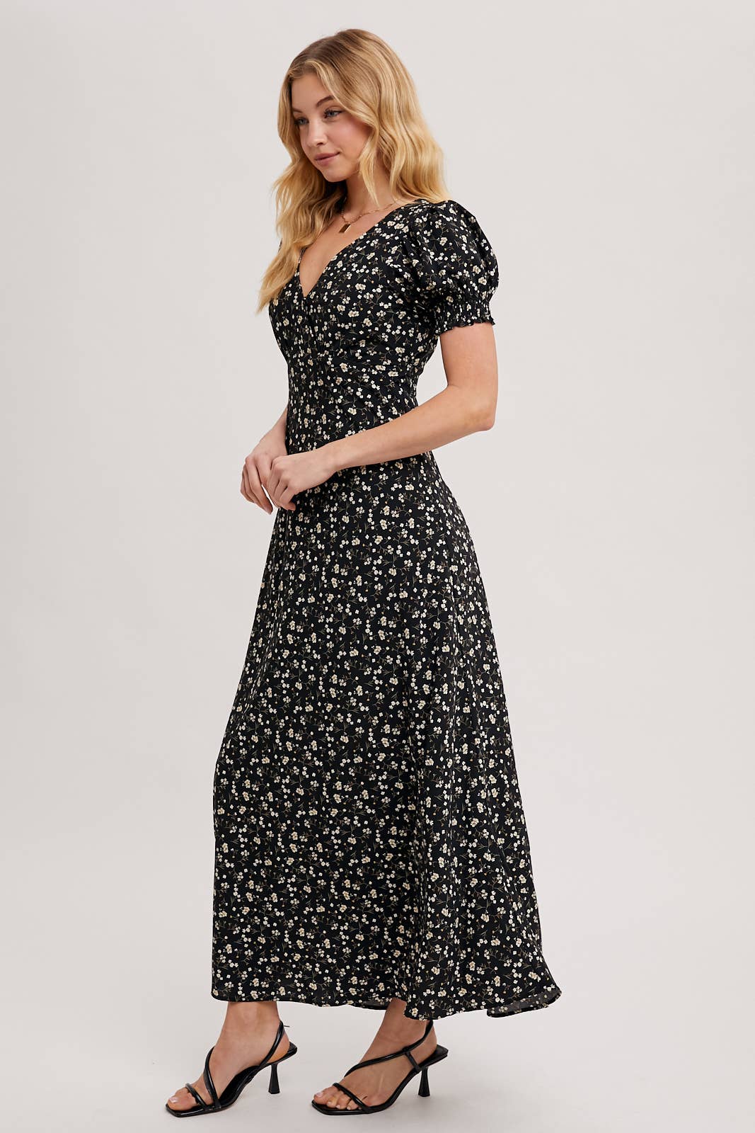 BOHO FLORAL PRINT V-NECK MAXI DRESS