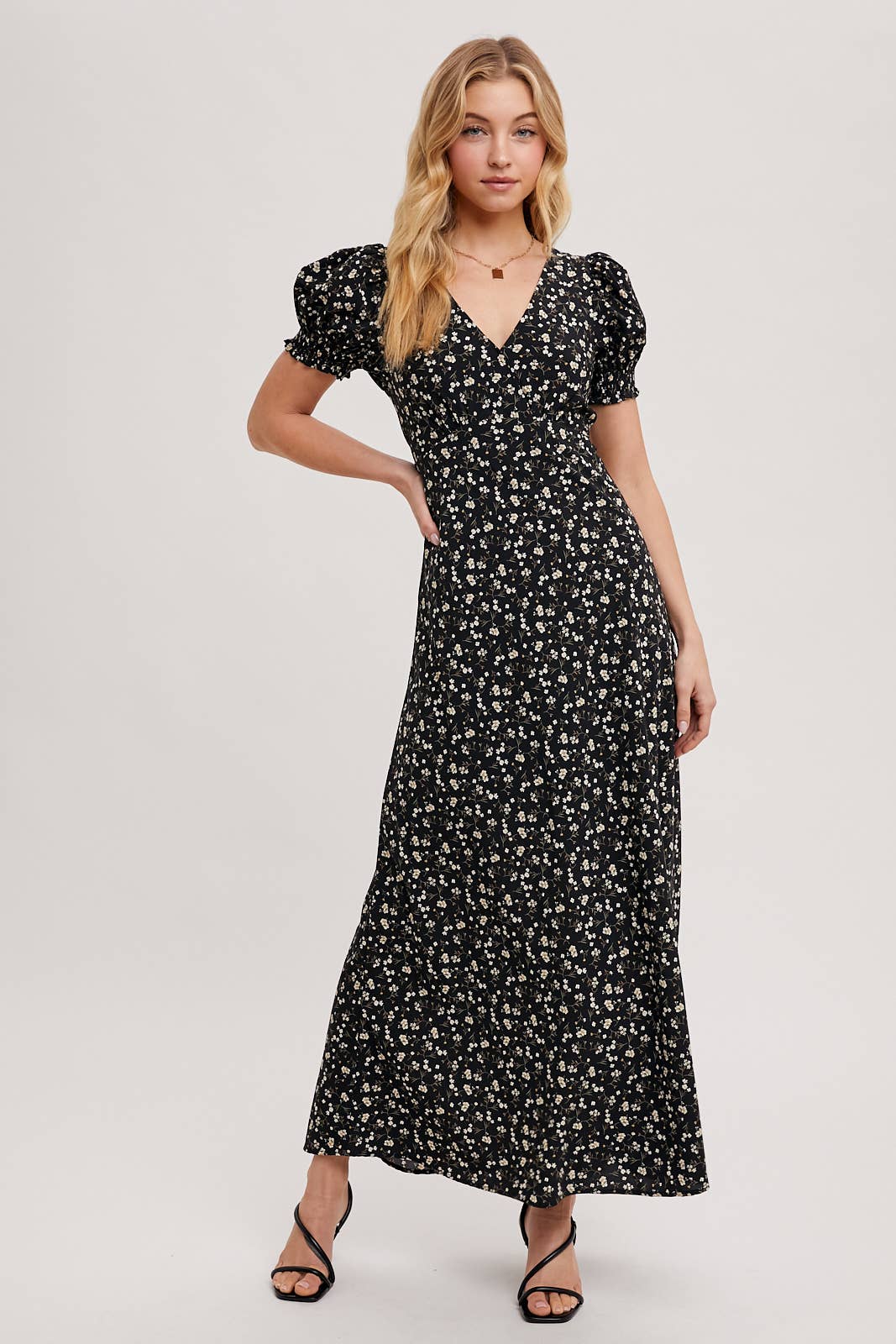 BOHO FLORAL PRINT V-NECK MAXI DRESS