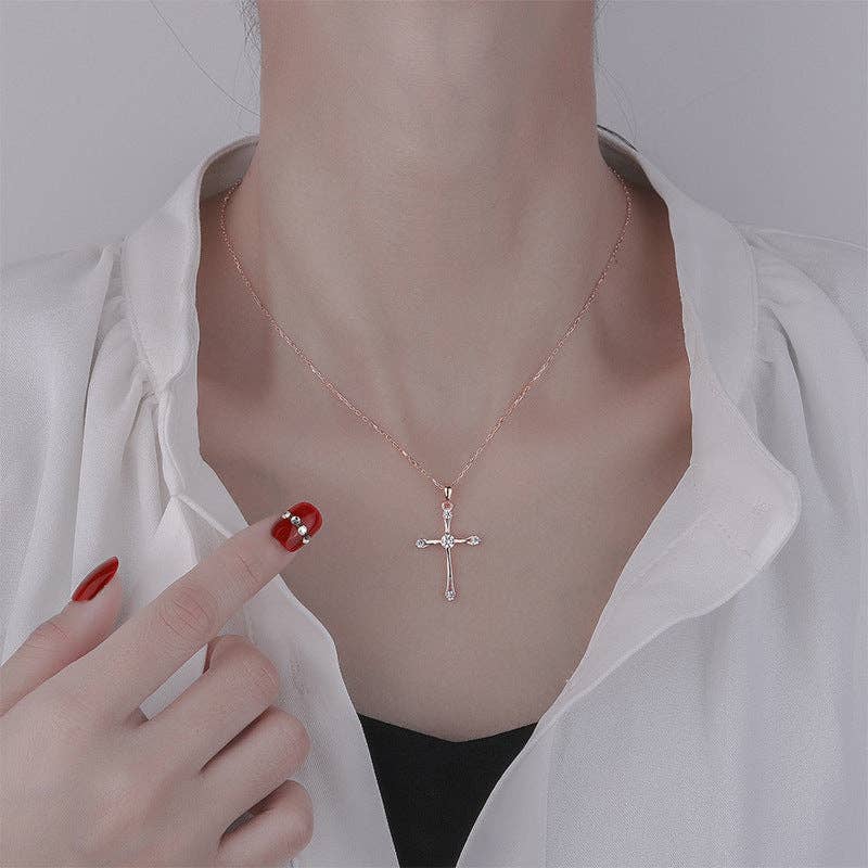 Cross Charm Pendant Necklace in 925 Sterling Silver